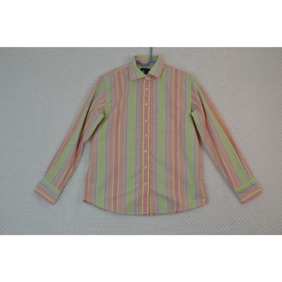 Lands End Women's Small Pastel Green Striped Long Sleeve Button Down Shirt - Picture 1 of 12